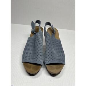 Marina Luna Women Shoes Sandals Blue Gray Leather Wedge Made in Italy Size 9.5